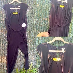 Black Jumpsuit with Pockets and Gold Neckline